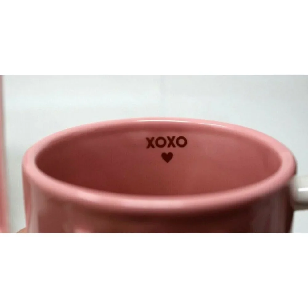 NEW MAGENTA Pink XOXO Tic Tac Toe Mug Coffee Cup & Tray Love Valentine RARE S2